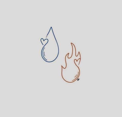 Fire And Ice Matching Tattoos, Elemental Tattoo Ideas Pixar, Fire Design Tattoo, Matching Not Matching Tattoos, Fireboy And Watergirl Tattoo, Water Symbol Tattoo, Fire Symbol Tattoo, Elemental Tattoo, Fire Sign Tattoo