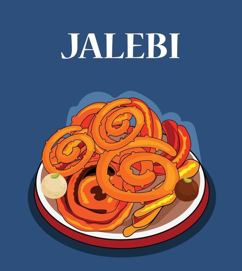 Jalebi vector illustration poster Gujarati Illustration, Gujarat Illustration Art, Jalebi Illustration, Pakistani Illustration, Gujarat Illustration, Food Illustration Art Graphics, Desi Illustration, Chess Quotes, Bangladeshi Food