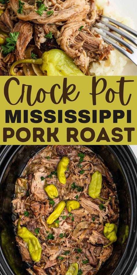 Easy Crock Pot Mississippi Pork Roast cooks with so much flavor in the crockpot for the perfect Sunday Night Meal. Simple ingredients makes a family favorite. Roast is a staple Sunday night meal. It is a great way to start the week as it is the ultimate comfort food. It is delicious served with your favorite vegetable and everyone looks forward to it every week. Mississippi Pot Roast Recipe, Slow Cooker Mississippi Pot Roast, Mississippi Roast Recipe, Slow Cooker Pot Roast Recipes, Pot Roast Crock Pot Recipes, Slow Cooker Italian Beef, Mississippi Pot, Pot Roast Recipe, Easy Pasta Dinner