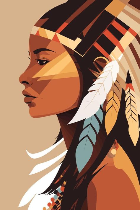 Indian People Drawing, Indigenous People Drawing, Indigenous Women Art, Indigenous Illustration, Native American Poster, Indian Woman Art, Native Artwork, Background Retro, Native American Paintings