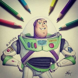 Colored pencil drawing of Buzz Lightyear from Toy Story✏ Story Tattoo, Disney Character Drawings, Human Figure Sketches, Prismacolor Art, Story Drawing, Disney Art Drawings, Toys Toys, Figure Sketching, Magical Art