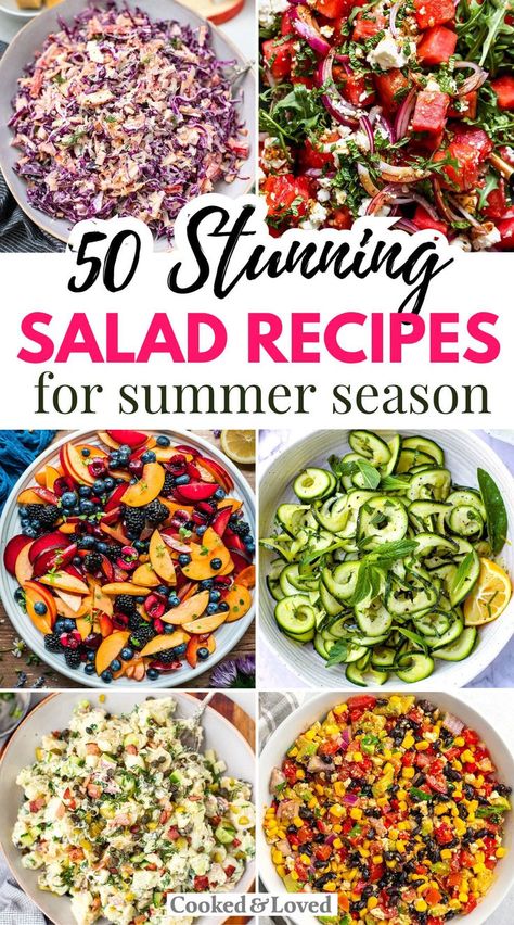 50+ Stunning Summer Salad Recipes and ideas Hearty Salad Recipes Dinners, Fun Summer Salad Recipes, Nice Salad Recipes, Legume Salad Recipes, Light Recipes For Summer, Fun Summer Salads, Unusual Salad Recipes, Pre Made Salads, Garden Salad Recipes