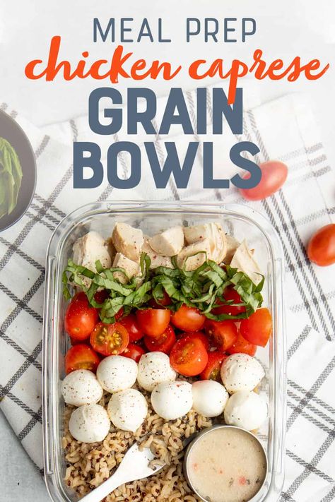 Simple ingredients and a few minutes are all you need to meal prep these healthy grab-and-go Caprese Chicken Quinoa Bowls! #mealprep #lunchpacking Meal Prep Chicken, Fitness Meal Prep, Quinoa Bowls, Healthy Lunches For Work, Chicken Quinoa, Caprese Chicken, Easy Healthy Lunches, Quinoa Bowl, Chicken Meal Prep