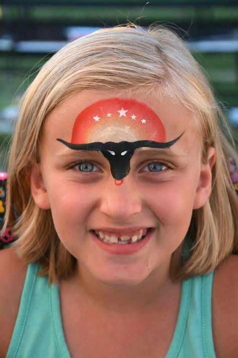 Bull face paint Bull Halloween Makeup, Cowgirl Face Paint, Western Face Paint, Cowboy Face Paint, Country Face Paint, Rodeo Face Paint, Western Face Painting Ideas, Farm Face Paint, Diy Bull Costume For Kids