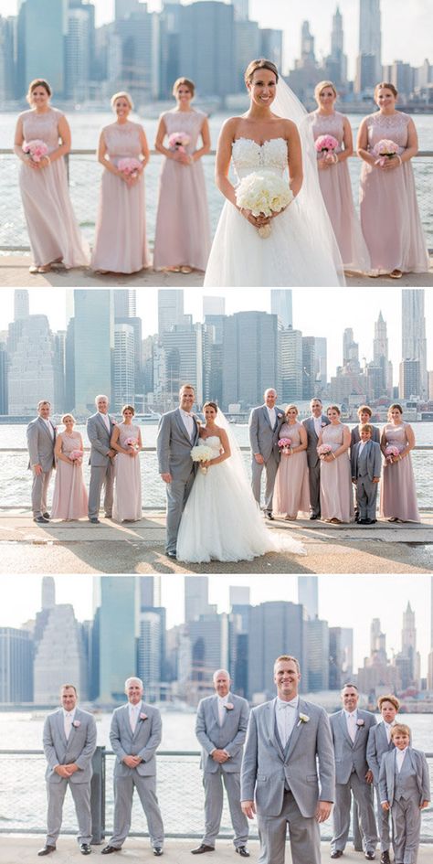 Pink Grey Wedding, Wedding Photography Bridal Party, Bridal Parties Colors, Skyline Wedding, Groomsmen Grey, City Ideas, Bridal Parties Pictures, Bridesmaid Colors, Bridal Party Photos