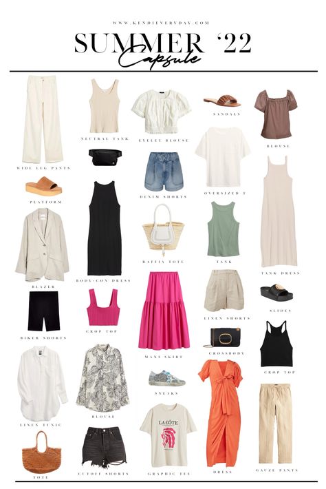 Kendi Everyday, Capsule Wardrobe Women, Spring Summer Capsule Wardrobe, Classic Capsule Wardrobe, Summer Capsule, Summer Capsule Wardrobe, And July, Wardrobe Outfits, Fashion Capsule