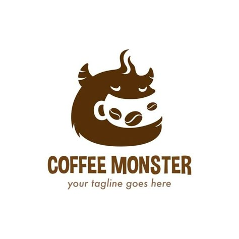 Coffee Logo Design Ideas, Monster Logo Design, Cute Logo Design, Coffee Monster, Coffee Logos, Clock Logo, Coffee Logo Design, Monster Logo, Logo Design Coffee