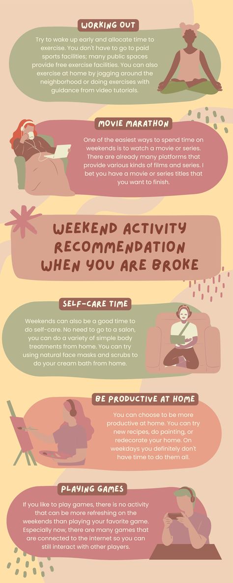 Weekend Activity Recommendation Infographic Game Infographic, Leisure Time Activities, Calendar Planning, Weekend Days, Time To Rest, Money Savers, Weekend Activities, Infographic Template, Be Productive