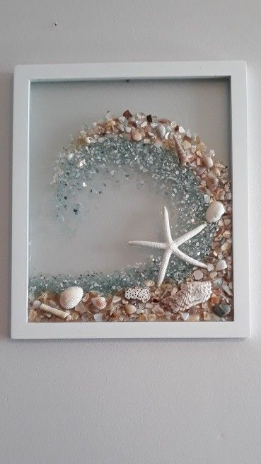 Seaglass Art Beach Theme, Relaxed Coastal Bedroom, Ocean Shells Crafts Ideas, Classy Beach Home Decor, Diy Ocean Decor Sea Theme Wall Art, Shell Wave Art, Art With Shells Seashells Diy Ideas, Crafts Using Crystals, Beach Crafts To Sell