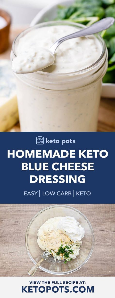 Creamy Homemade Keto Blue Cheese Dressing - Keto Pots Chicken Tenders Buffalo, Keto Blue Cheese Dressing, Keto Blue Cheese, Homemade Blue Cheese Dressing, Homemade Dressing Recipe, Low Carb Dressing, Homemade Blue Cheese, Blue Cheese Dressing Recipe, Keto Salad Dressing