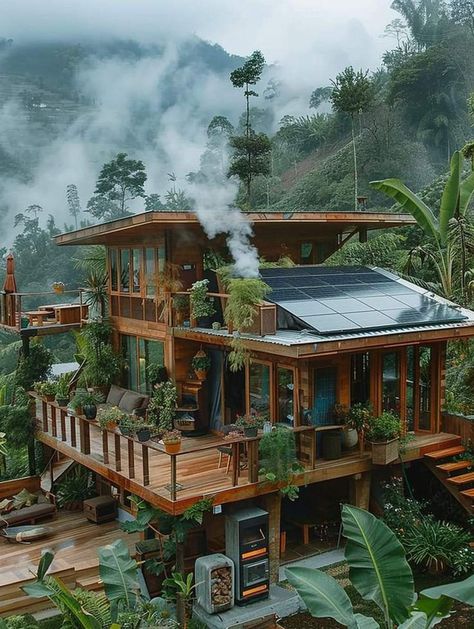 Island House Tropical, House In Jungle, Jungle Cabin, Jungle Bungalow, Tropical Cabin, Jungle Home, Jungle House, Modern Tiny House, Island House