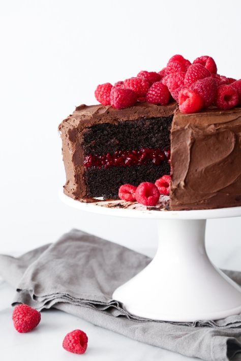 Dairy Free Chocolate Raspberry Cake, Gluten Free Chocolate Raspberry Cake, Gluten Free Raspberry Cake, Gluten Free Vegan Cake, Raspberry Layer Cake, Chocolate Raspberry Cake Recipe, Raspberry Cake Recipes, Cake Raspberry, Double Chocolate Cake