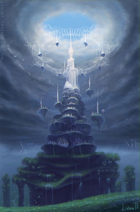 Magic Tower Fantasy Art, Magic Council, Kota Masa Depan, Magic Tower, Sky Kingdom, Fantasy Tower, Tower Castle, Creation Art, Fantasy Magic