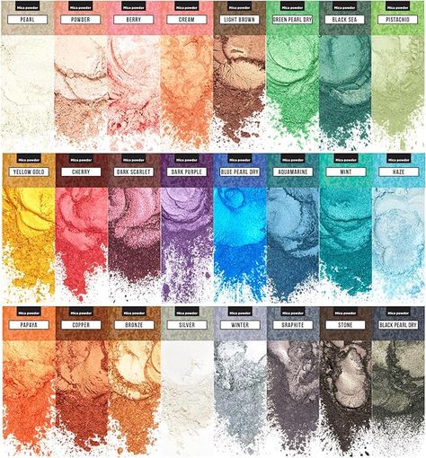 Amazon.com: Mica Powder for Epoxy Resin – Pigment Powder for Nails – Epoxy Resin Color Pigment – Soap Making Dye – Mica Pigment Powder 24 Colors Set Resin Pigment, Soap Colorants, Soap Making Supplies, Soap Shop, Pigment Coloring, Pigment Powder, Green Pearls, Eye Shadows, Fluid Painting