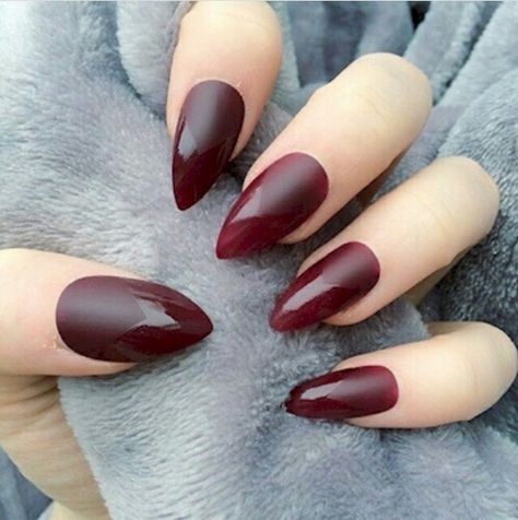 Blood red matte/shiny nails Maroon Nail Designs, Dark Red Nails, Maroon Nails, Burgundy Nails, Almond Acrylic Nails, Super Nails, Nails Almond, Dark Nails, Nail Arts