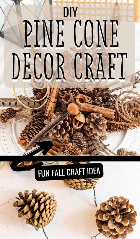 Pine cone crafts pinecone decor. Make an easy centerpiece for your fall table. Pinecone craft idea to use up all those free pinecones. Pinecone centerpiece fall decor. Fall pinecone crafts autumn fun. Pine cone crafts for fall decor. Fall craft idea for adults. Fall Pinecone Crafts, Pine Cone Crafts Pinecone Decor, Pine Cone Crafts Diy, Christmas Pine Cone Crafts, Diy Pine Cone Wreath, Ideas With Pine Cones, Pine Cone Christmas Crafts, Pine Cone Crafts For Kids, Pine Cone Diy