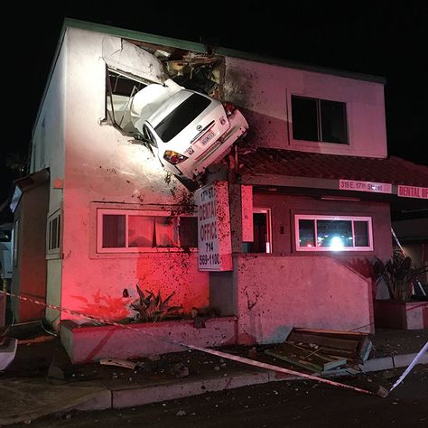 A Speeding Car Launches Off Median Crashing Into the Second Story of a California Dentist Office via @laughingsquid Highway Patrol, Dentist Office, Flying Car, Dental Insurance, Weird Cars, Dental Office, Cyberpunk 2077, Nissan Altima, Kazan