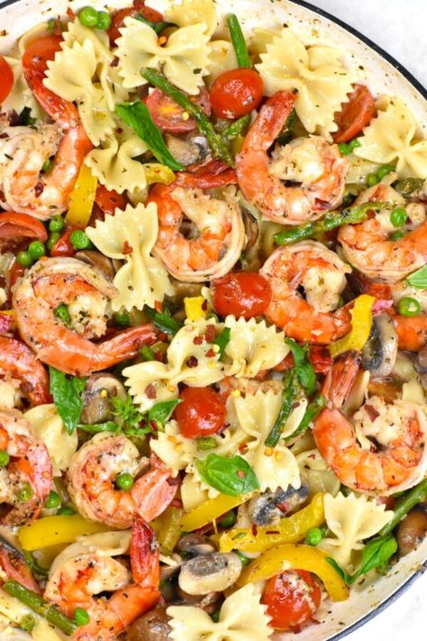 Pasta Primavera with Shrimp - GypsyPlate Essen, Pasta Primavera With Shrimp Recipes, Shrimp Pasta Primavera Recipes, Pasta Primavera With Shrimp, Pasta Premivera, Seafood Primavera, Airbnb Recipes, Shrimp Primavera Recipe, Pasta Primavera Recipes