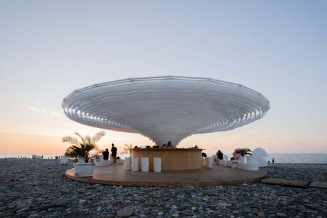 Gallery of Meama Collect Beach Bar / Khmaladze Architects - 15 Sitting Arrangement, Shading Device, Architecture Images, Batumi, Beach Bar, Island Resort, Beach Bars, Sea Waves, Facade Design