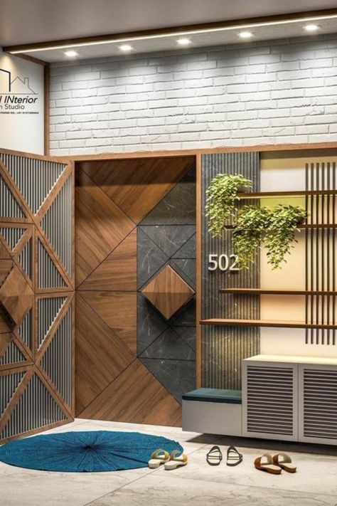 Welcome guests with style using these modern ideas for a sleek and sophisticated apartment entrance design. Flat Entrance Lobby Design, Entrance Lobby Design, 2023 Home Interior, Entry Door Designs, House Main Door, Flush Door Design, House Main Door Design, Door Design Photos, Main Entrance Door Design