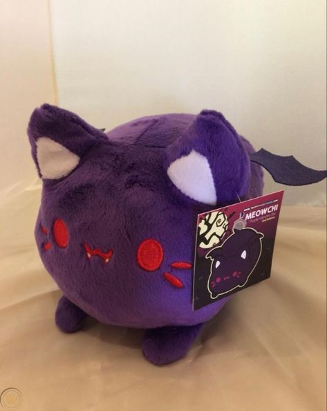 Purple Plushies Aesthetic, Meowchi Plush, Halloween Plushies, Vampire Cat, Cute Squishies, Purple Cat, Kawaii Plushies, Creepy Dolls, Cat Plush