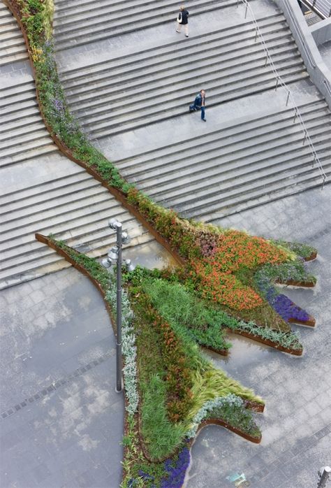 Diana Balmori’s Bilbao Jardín Garden Climbs the Stairs Garden Landscaping Design Ideas, New York Landscape, Landscape Stairs, Spain Design, Stair Climbing, Landscape And Urbanism, Landscape Architecture Design, Exotic Plants, Land Art