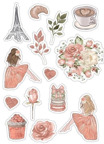 Pink Scrapbook, Homemade Stickers, Desain Buklet, Stickers Kawaii, Tumblr Stickers, Scrapbook Stickers Printable, Bullet Journal Stickers, Floral Stickers, Bullet Journal Doodles