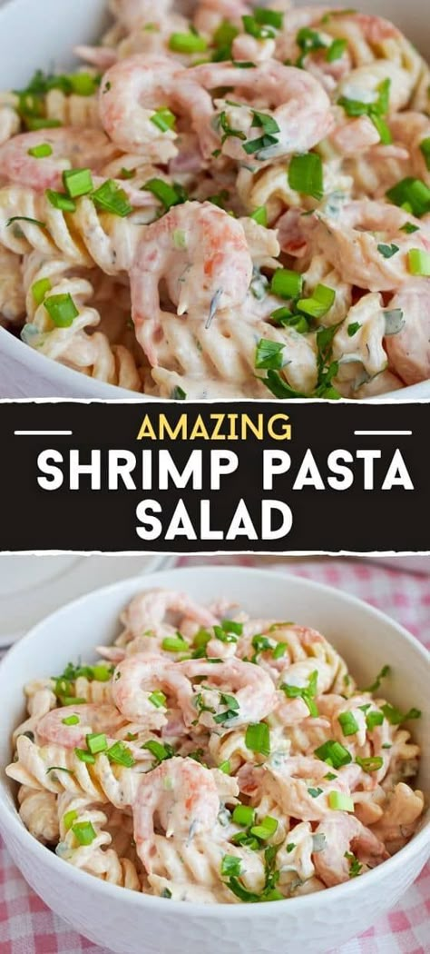 AMAZING shrimp pasta salad Southern Shrimp Pasta Salad Southern Living, Shrimp Noodle Salad Recipes, Mini Shrimp Pasta Salad, Pasta Seafood Salad Recipes, Shrimp Spaghetti Salad, Shrimp Pasta Salad Recipes With Old Bay, Sea Shell Pasta Salad, Creamy Shrimp Pasta Salad, Shrimp Pasta Salad Recipes With Mayo