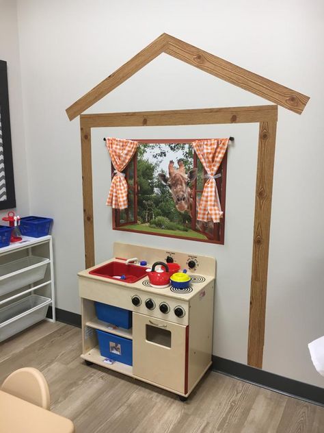 Daycare Shelving Ideas, Infant Room Dramatic Play, Classroom Layout Daycare, Cubby Picture Ideas Preschool, Daycare Corner Ideas, Parent Wall Daycare, Home Childcare Basement, Flexible Seating Preschool, Childcare Classroom Setup