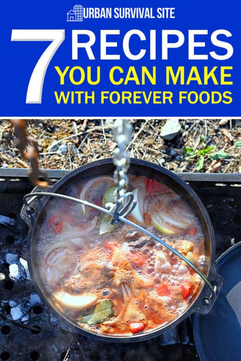 Discover 7 creative ways to improvise and make delicious meals using ingredients from your long-term food storage. Perpetual Soup, Emergency Book, Hillbilly Food, Pioneer Foods, Survival Recipes, Pioneer Recipes, Freeze Dried Vegetables, Survival Skills Emergency Preparedness, Preppers Pantry