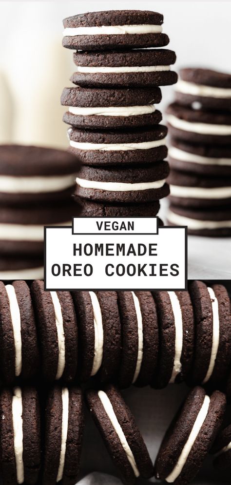 Homemade Oreo Cookies (Gluten-Free Option) Vegan Oreos, Gluten Free Oreos, Homemade Oreo Cookies, Caramel Dessert Recipes, Homemade Oreos, Oreo Cookie Recipes, Vegan Cookies Recipes, Chocolate Creme, Chocolate Cookie Dough