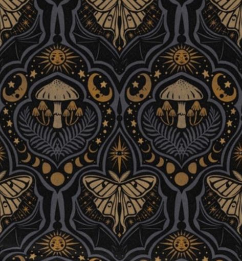 Gothic Folk Aesthetic, Whimsigoth Pattern, Gothic Pattern Design, Witchy Illustration, Gothic Nature, Cover Aesthetic, Gothic Pattern, Folk Fashion, Halloween Fabric