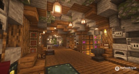 Minecraft Storage room Minecraft Storage Room Builds, Cute Underground House Minecraft, Cool Storage Room Ideas Minecraft, Minecraft Building Storage Room, Minecraft Interior Design Chest Room, Storage Rooms In Minecraft, Cute Storage Minecraft, Craft Room Minecraft, Mc Chest Room Ideas