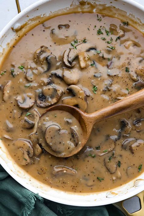 Savory Mushroom Gravy Garlic Butter Gravy, Mushroom Onion Gravy Recipe, Quick Mushroom Gravy, Mushroom Sauce For Perogies, Easy Mushroom Sauce For Chicken, How To Make Mushroom Gravy, Mushroom Gravy For Schnitzel, Mushroom Gravy Sauce, Chicken Mushroom Gravy Recipe