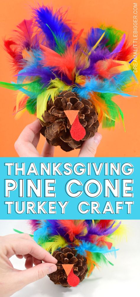 Pine Cone Turkeys How To Make, Pine Cone Turkeys For Kids, Pine Cone Turkey Craft, Pine Cone Turkey, Pine Cone Turkeys, Pinecone Turkey, Pinecone Art, Preschool Thanksgiving, Pinecone Crafts Kids