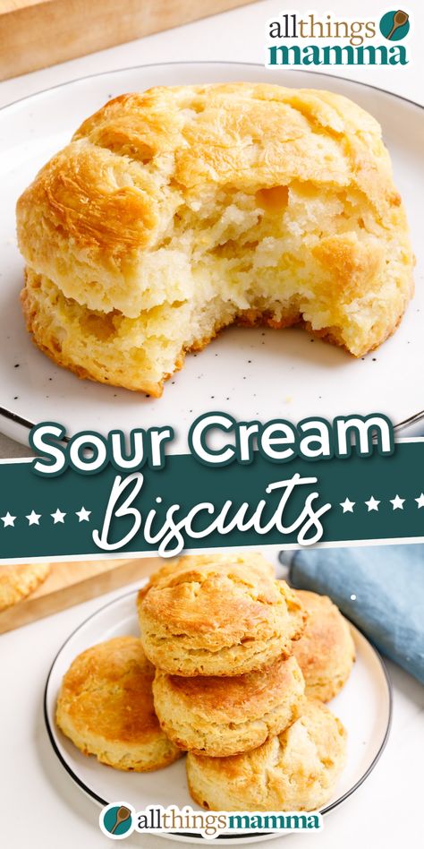 Sour Cream Biscuits collage image. Scones With Sour Cream Recipe, Sour Cream Drop Biscuits, Sour Cream Biscuits 3 Ingredient, Moist Biscuit Recipe, How To Use Up Sour Cream, Sour Cream Biscuits Easy, Recipes That Use Sour Cream, Sour Cream Recipes Easy, Popover Recipes