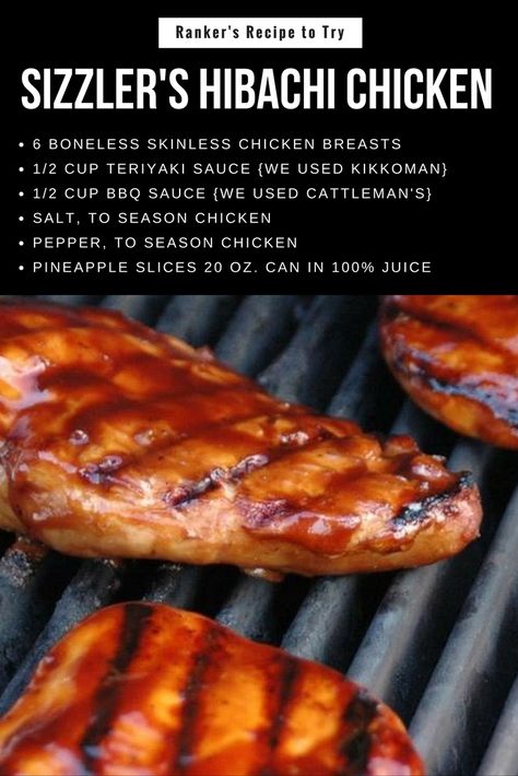 Sizzler's Hibachi Chicken recipe. Also, check out some other great Sizzler favorites (and recipes, too!) Sizzler Copycat Recipes, Sizzler Sauce Recipe, Hibachi Grill Recipes, Sizzlers Recipes, Chicken Sizzler Recipe, Hibachi Chicken Recipe, Sizzler Recipes, Outdoor Griddle Recipes, Blackstone Cooking