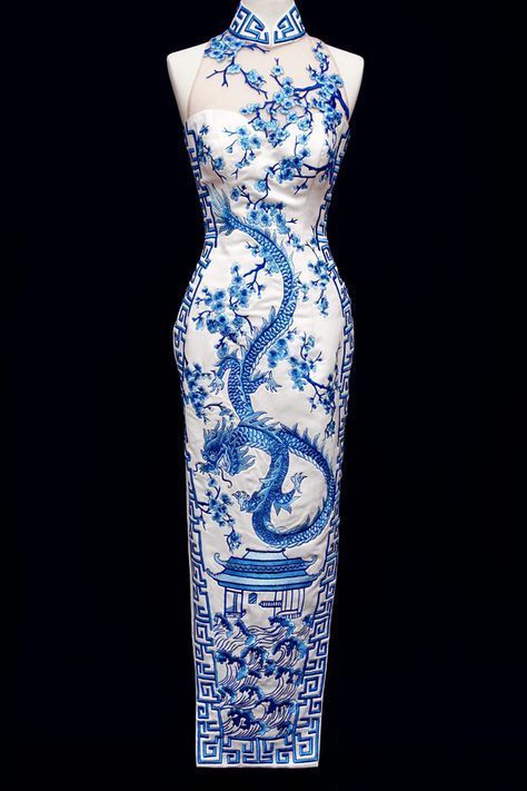 Chique Outfits, Qipao Dress, Cheongsam Dress, Blue And White Dress, Chinese Clothing, Chinese Dress, Cheongsam, Fancy Dresses, Asian Fashion