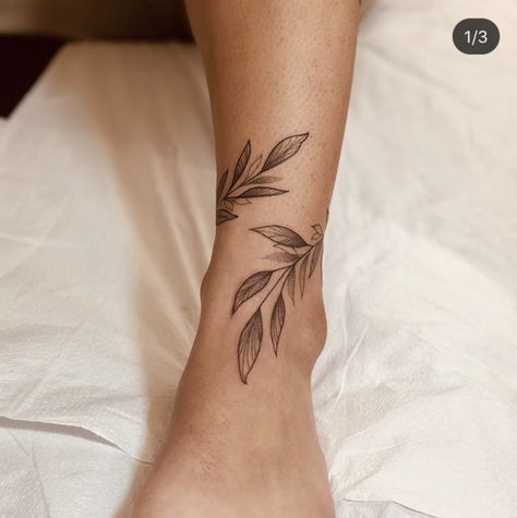 Womens Ankle Tattoo Ideas, Leafs Around Ankle Tattoo, Leaves Around Leg Tattoo, Leaves Leg Tattoos Women, Leaves Tattoo On Leg, Tattoo Around Ankle Wraps, Wrapped Leaves Tattoo, Tattoo Leaves Wrist, Wrap Leaves Tattoo