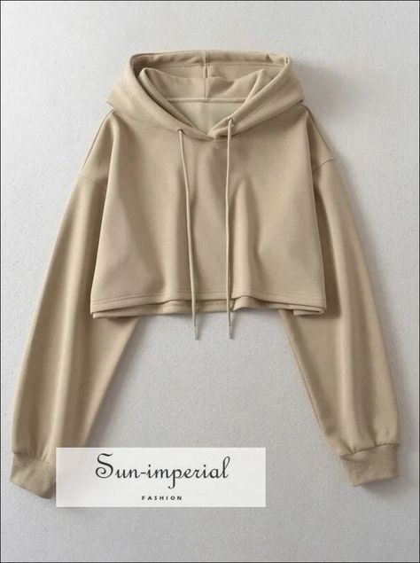 Women’s Drop Shoulder Cropped Hoodie Sweatshirt Sun-Imperial United States Tops For Women Winter, Trendy Hoodies Women, Hudi Item Girl, Crop Hoodies, Korean Casual, Crop Top Casual, Trendy Sweaters, Beige Top, Women Hoodies Sweatshirts