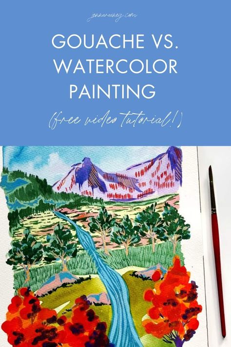 Gouache vs watercolor vs watercolor ink? If you don't know the difference, this video tutorial will break down the basics of each and help you to choose the right medium for your art. Gouache Vs Watercolor, Gouache Painting Techniques, Jenna Rainey, Gouache And Watercolor, Step By Step Watercolor, Watercolor Landscapes, Watercolor Flowers Tutorial, Flowers Tutorial, Watercolor Tutorials