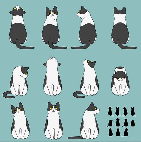 Cat Sitting Down, Silhouette Chat, Draw Cats, Cat Reference, Cat Anime, 강아지 그림, Cat Pose, Sitting Poses, Pola Sulam