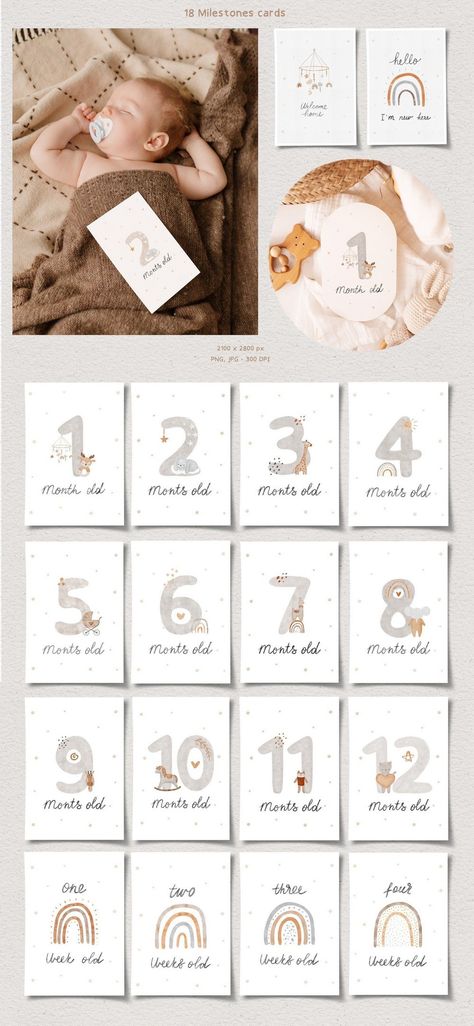 Documenting Growth: Baby Milestone Cards Watercolor Milestone Cards, Milestone Cards Diy, Watercolor Baby Cards Diy, Diy Baby Milestone Cards, Diy Milestone Cards, Baby Posters Newborn, New Born Card, Milestone Cards Printable Free, Diy Baby Monthly Milestone