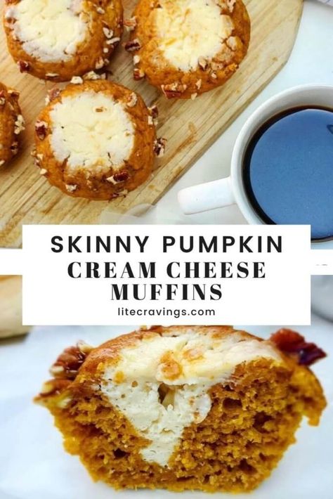 Skinny Pumpkin Cream Cheese Muffins - Lite Cravings Weight Watchers Pumpkin Muffins, Low Calorie Pumpkin, Pumpkin Cheesecake Muffins, Healthy Cream Cheese, Weight Watchers Pumpkin, Pumpkin Spice Cream, Ww Food, Dessert Treats, Creative Breakfast