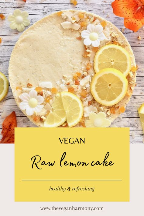 Refreshing and healthy raw lemon cake, that is really easy to make! Lemon adds a nice soft flavour and makes the cake really refreshing. And cashews make it so creamy, that it just melts in your mouth. This cake is raw, sugar free, gluten free and vegan! #veganraw #rawcake #rawdessert #vegancake #vegandessert Raw Cake Decoration, Raw Vegan Birthday Cake, Raw Vegan Cakes, Italian Cream Cake Recipe, Raw Vegan Cake, Vegan Birthday Cake, Italian Cream Cakes, Lemon Frosting, Raw Vegan Desserts