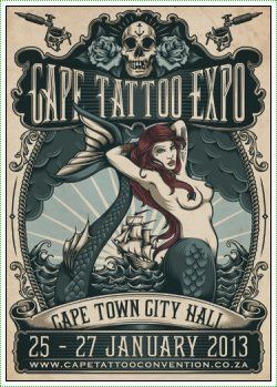 Ink, Art, And Accessories At The 5th Cape Town International Tattoo Convention Cape Tattoo, Town Illustration, Tattoo Posters, Tattoo Expo, Illustration Studio, Pirate Ship, A Mermaid, Illustrations And Posters, Illustrations Posters