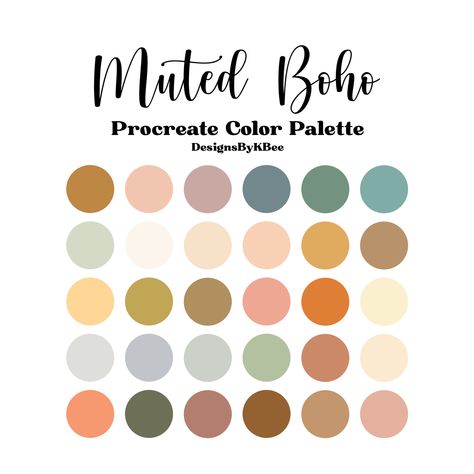 Boho Procreate Color Palette, Wholesome Color Palette, Muted Boho Color Palette, Danish Color Palette, Color Pallate Ideas, Hippie Color Palette, Boho Chic Color Palette, Warm Tone Color Palette, September Color Palette