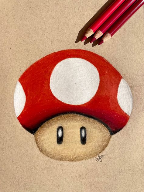 Cute Colored Pencil Drawings Easy, Realistic Drawing With Colored Pencils, Colorful Realistic Drawings, Mushroom Drawings Cute, Easy Things To Draw With Colored Pencils, Mushroom Drawing Colored Pencil, Colored Pencil Easy Drawing, Colored Pencil Ideas Easy, Painting With Color Pencil Ideas