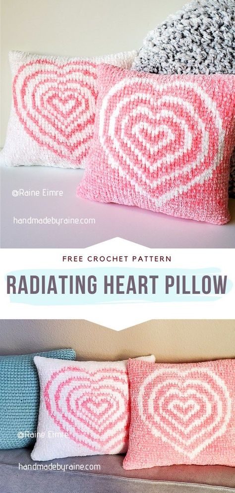 Crochet Heart Pillow Radiating Heart, Love Craft Ideas, Crochet Heart Pillow, Cushions Crochet, Crochet Pillow Covers, Pillows Crochet, Practical Crochet, Fun Pillows, Crochet Project Free