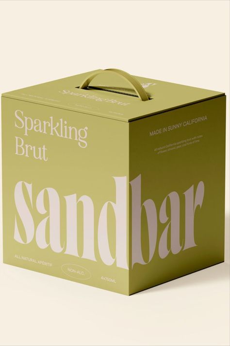 Sarah Gwan Design Studio knows the power of a pastel hue, and it's seen in the packaging design for Sandbar, a sparkling aperitif. Each of the three products in the range is labeled in a shade that represents the color of the liquid within, creating a stunning monotone packaging system that's anything but boring. The casual, laid-back approach to this aperitif adds an element of whimsy and approachability that's always valued. Monochromatic Packaging Design, Pastel Color Packaging, Sleek Packaging Design, Brand Package Design, Technology Packaging Design, Minimalist Package Design, Cute Package Design, Simple Package Design, Box Design Package